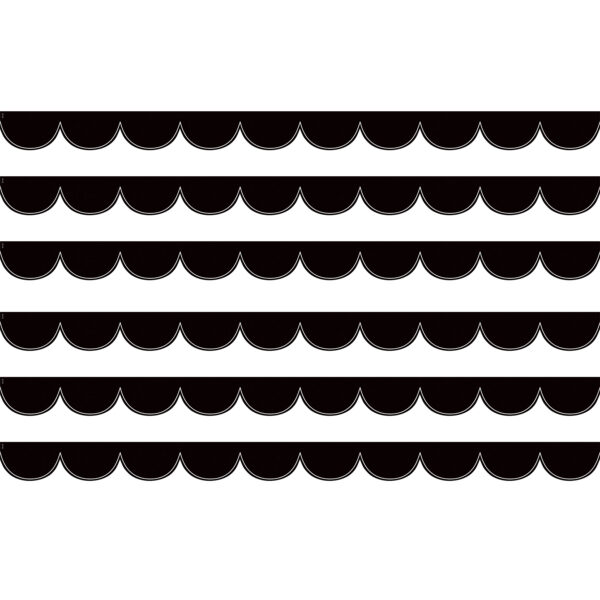 Black with White Scalloped Die-Cut Border Trim, 35 Feet Per Pack, 6 Packs