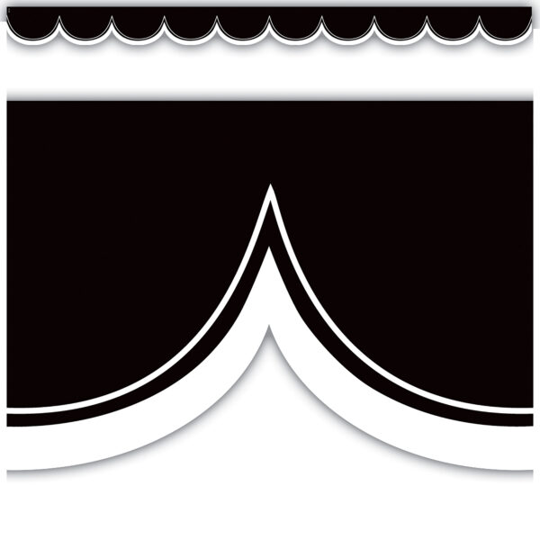 Black with White Scalloped Die-Cut Border Trim, 35 Feet Per Pack, 6 Packs