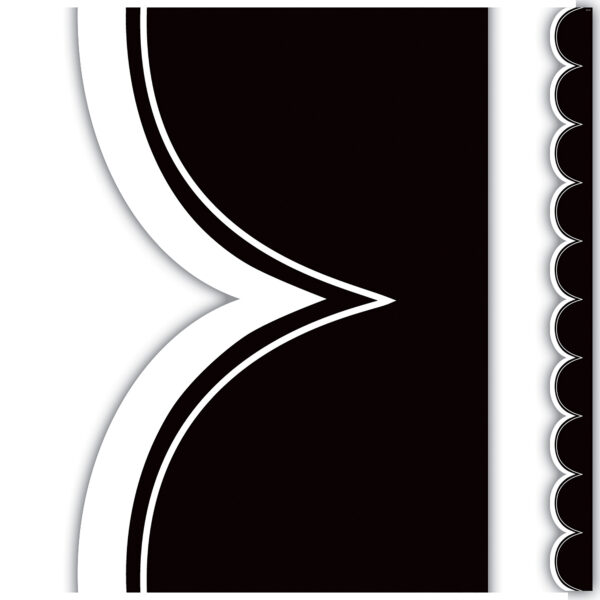 Black with White Scalloped Die-Cut Border Trim, 35 Feet Per Pack, 6 Packs