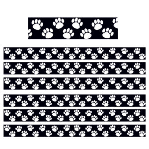 Black with White Paw Prints Border Trim, 35 Feet Per Pack, 6 Packs