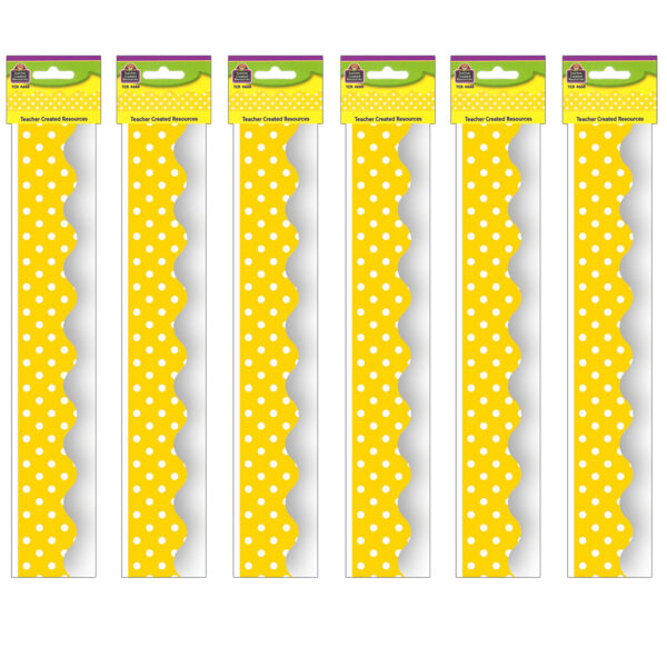 Yellow Mini Polka Dots Border Trim, 35 Feet Per Pack, 6 Packs