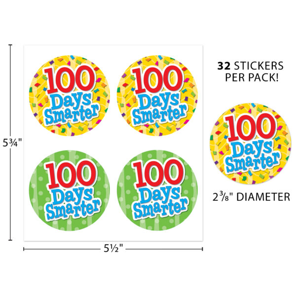 100 Days Smarter Wear 'Em Badges, Self-Adhesive, 32 Per Pack, 6 Packs