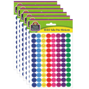 Mini Happy Face Stickers Valu-Pak, Multi Color, 1,144 Per Pack, 6 Packs