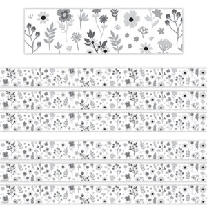 Black and White Floral Straight Border Trim, 35 Feet Per Pack, 6 Packs