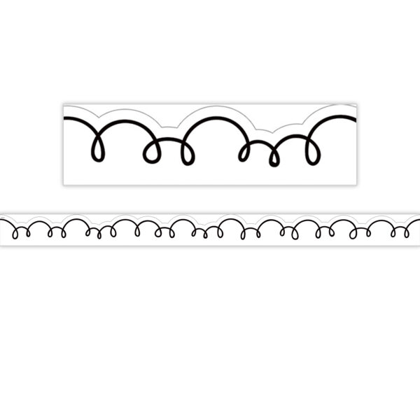 White with Black Squiggles Die-Cut Border Trim, 35 Feet Per Pack, 6 Packs