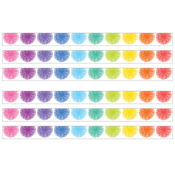 Colorful Poms Scalloped Die-Cut Border Trim, 35 Feet Per Pack, 6 Packs