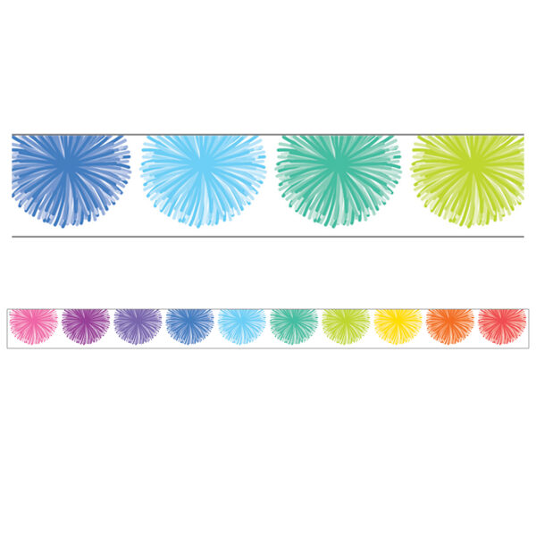 Colorful Poms Scalloped Die-Cut Border Trim, 35 Feet Per Pack, 6 Packs