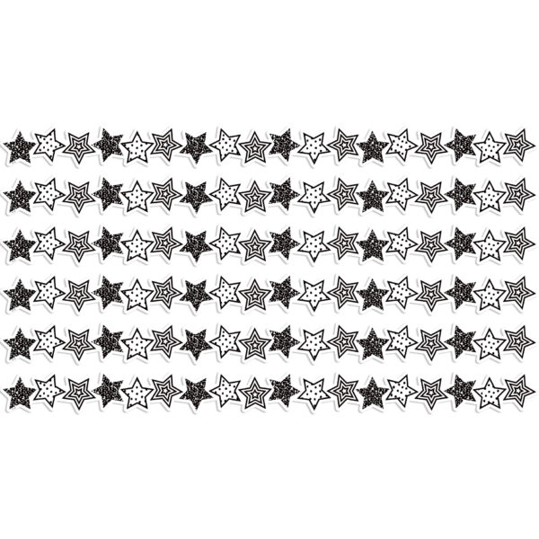 Black and White Stars Die-Cut Border Trim, 35 Feet Per Pack, 6 Packs