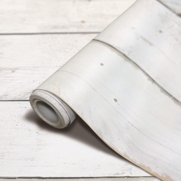 Peel and Stick Decorative Paper Roll, 17-1-2" x 10 ft, White Shiplap