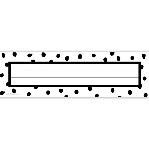 Black Painted Dots on White Flat Name Plates, 11-1-2" x 3-1-2", 36 Per Pack, 6 Packs