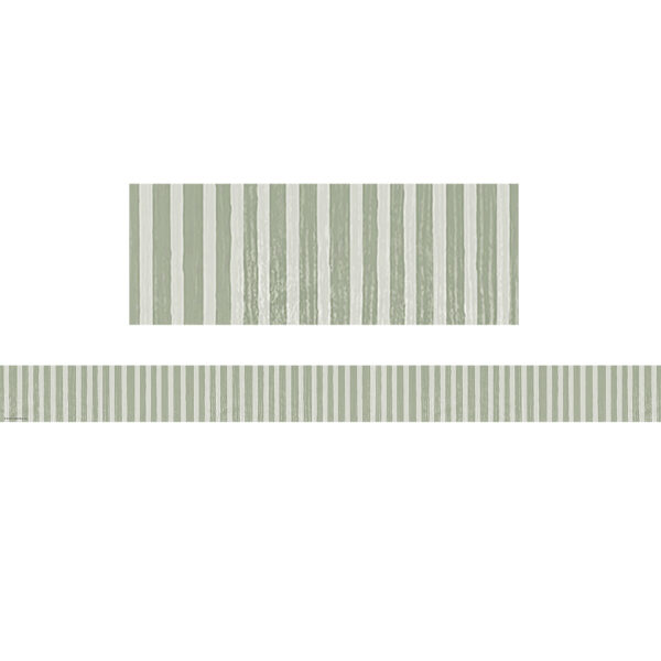 Classroom Cottage Sage Green Stripes Straight Border Trim, 35 Feet Per Pack, 6 Packs