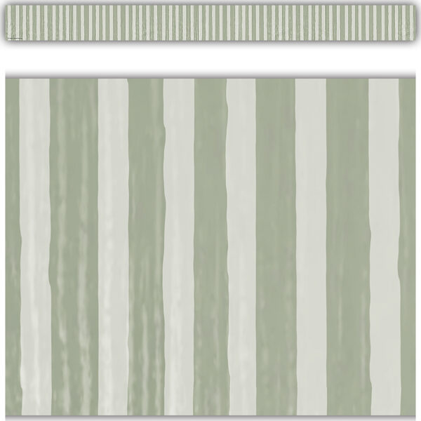 Classroom Cottage Sage Green Stripes Straight Border Trim, 35 Feet Per Pack, 6 Packs