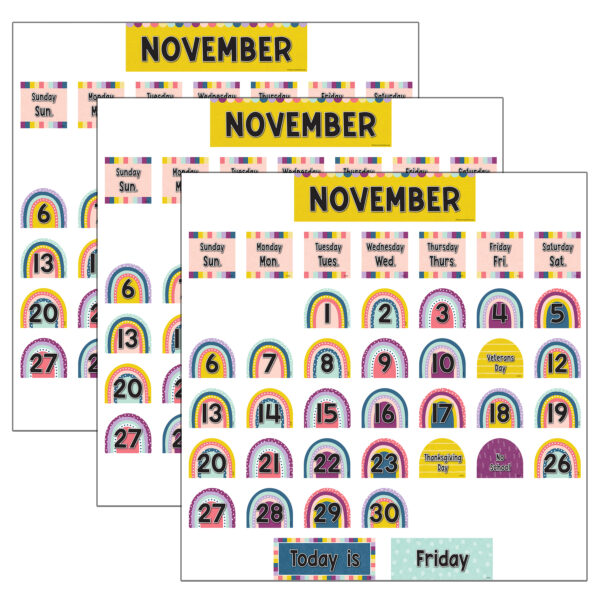 Oh Happy Day Rainbow Calendar Pocket Chart Cards, 104 Per Pack, 3 Packs