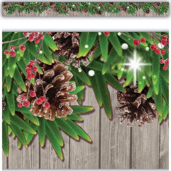 Winter Pine Cones Straight Border Trim, 35 Feet Per Pack, 6 Packs