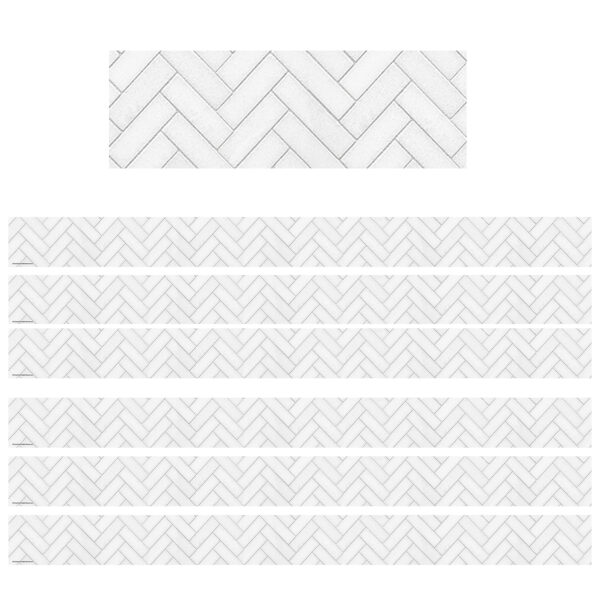 Modern Farmhouse White Herringbone Straight Border Trim, 35 Feet, 6 Packs