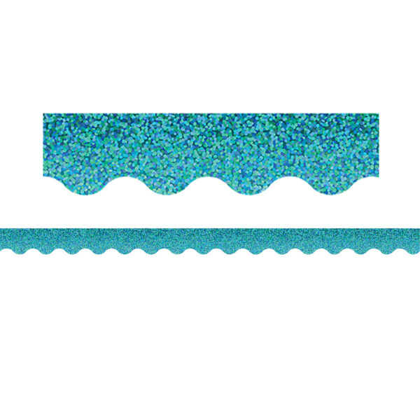 Teal Sparkle Scalloped Border Trim, 35 Feet Per Pack, 6 Packs