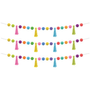 Colorful Pom-Poms and Tassels Garland, Pack of 3