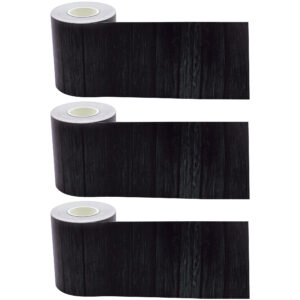 Black Wood Straight Rolled Border Trim, 50 Feet Per Roll, Pack of 3