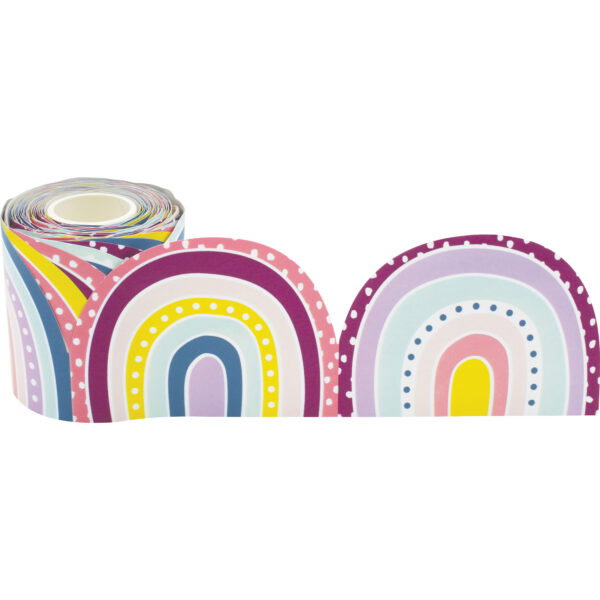 Oh Happy Day Rainbows Die-Cut Rolled Border Trim, 50 Feet Per Roll, 3 Rolls