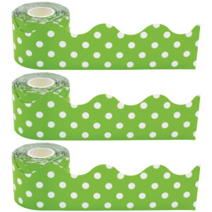 Lime Polka Dots Scalloped Rolled Border Trim, 50 Feet Per Roll, Pack of 3