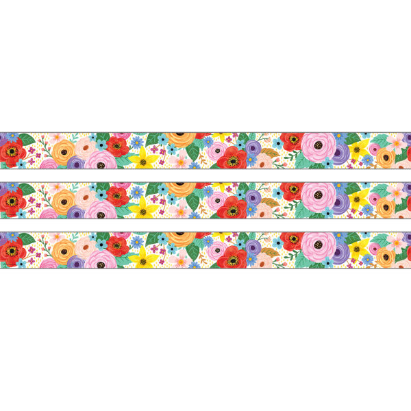 Wildflowers Straight Rolled Border Trim, 50 Feet, 3 Rolls