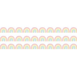 Pastel Pop Rainbows Die-Cut Rolled Border Trim, 50 Feet, 3 Rolls