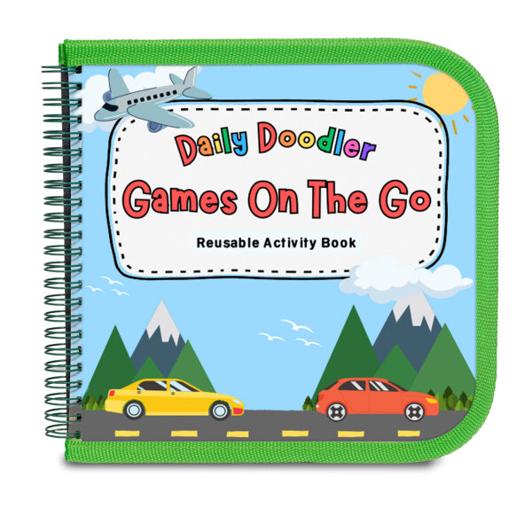 Daily Doodler Reusable Activity Book- Games On The Go, Includes 4 Wonder Stix