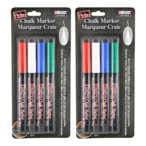 Bistro Chalk Markers, Fine Tip, Red, Green, Blue, White, 4 Per Pack, 2 Packs