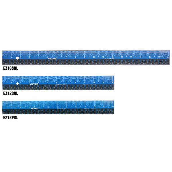 Easy Read Ruler, Plastic, Blue-Black, 12", Pack of 6