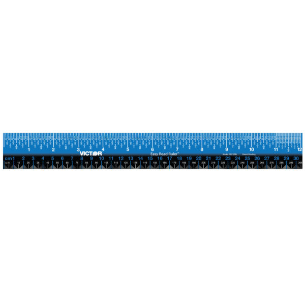 Easy Read Ruler, Plastic, Blue-Black, 12", Pack of 6