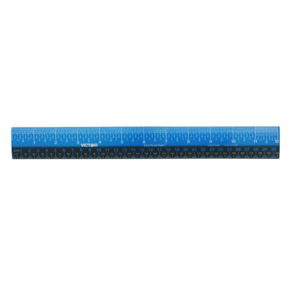 Easy Read Ruler, Plastic, Blue-Black, 12", Pack of 6