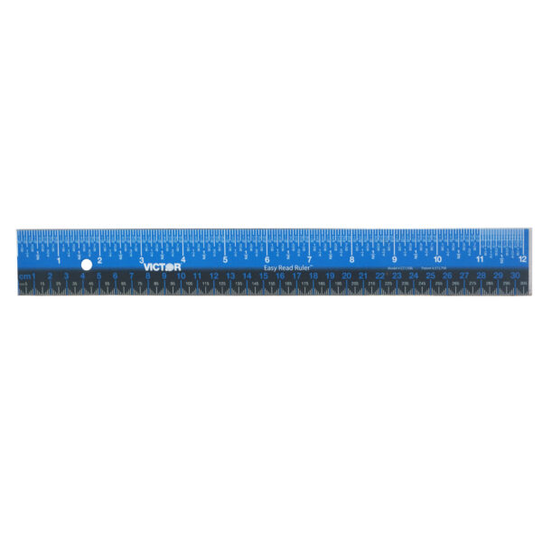 Easy Read Ruler, Stainless Steel, Blue-Black, 12", Pack of 3