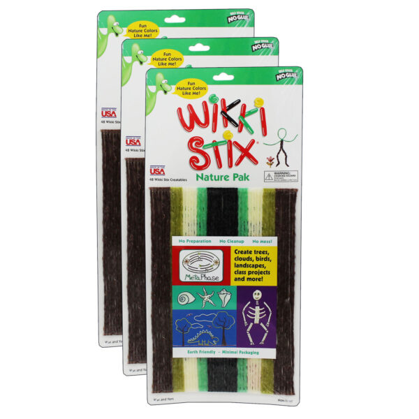 Wikki Stix, Nature Colors, 48 Per Pack, 3 Packs