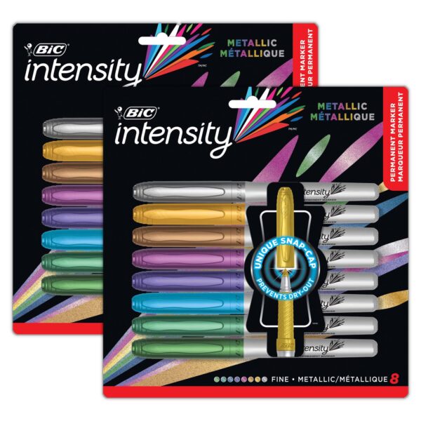 Intensity Metallic Permanent Markers, Fine Point, Assorted Metallic, 8 Per Pack, 2 Packs