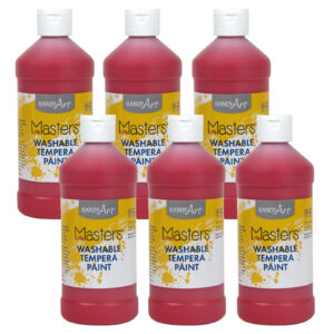 Little Masters Washable Tempera Paint, Red, 16 oz., Pack of 6