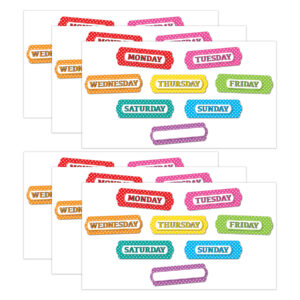 Magnetic Die-Cut Timesavers & Labels, Days of the Week, White Polka Dots On Assorted Colors, 8 Per Pack, 6 Packs