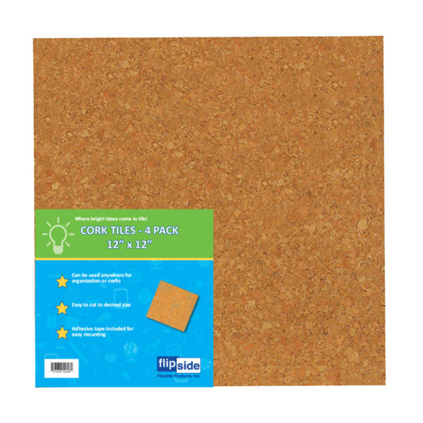 Natural Cork Tiles, 12" x 12", 4 Per Pack, 2 Packs