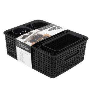 Plastic Weave Bin, Black, Pack of 10