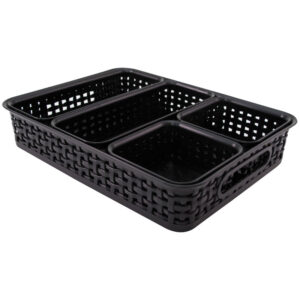Plastic Weave Bin, Black, Pack of 5