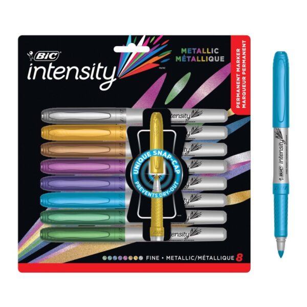 Intensity Metallic Permanent Markers, Fine Point, Assorted Metallic, 8 Per Pack, 2 Packs