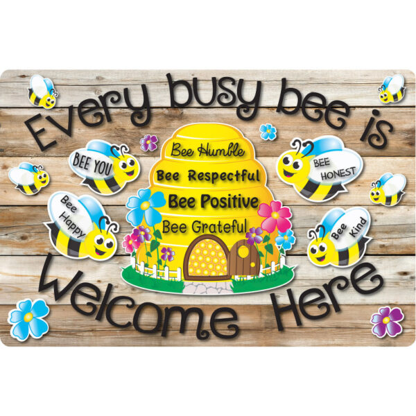 1 Welcome Mat with Slip Resistant Backing, 15.5" x 23.5", Bee Hive Theme Values, Pack of 2