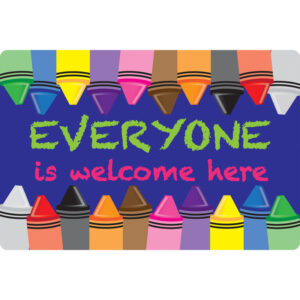 Welcome Mat with Slip Resistant Backing, 15.5" x 23.5", Crayons, Everyone is Welcome Here, Pack of 2