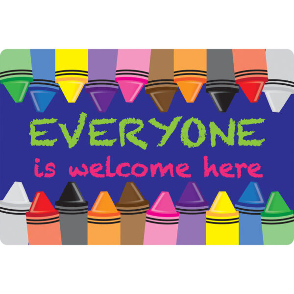 1 Welcome Mat with Slip Resistant Backing, 15.5" x 23.5", Crayons, Everyone is Welcome Here, Pack of 2