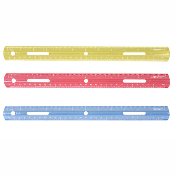 12" Plastic Ruler, Assorted Colors, Pack of 36