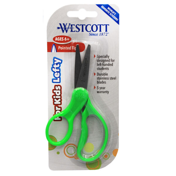 5" Lefty Hard Handle Kids Scissors, Pointed, Assorted Colors, Pack of 6