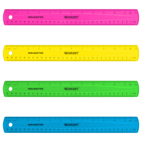 12" Shatterproof Ruler with Anti-Microbial, Assorted Translucent Colors, Pack of 12
