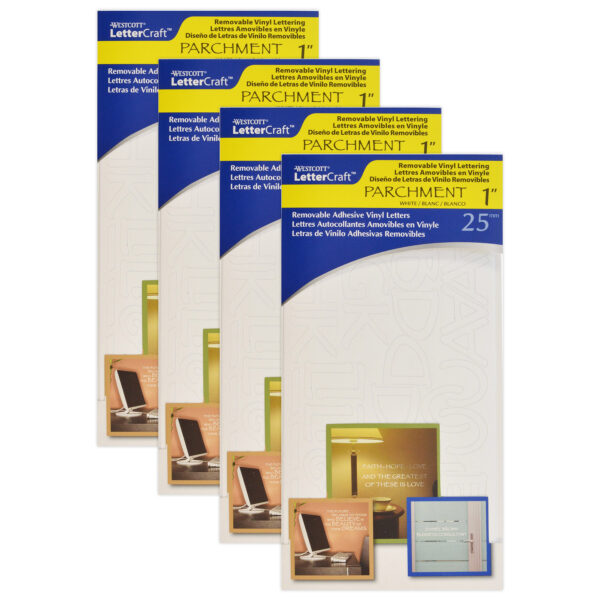 ERSACM15822-4.jpg LetterCraft Removable Vinyl Lettering, 1-Inch, Parchment, White, 140 Per Pack, 4 Packs