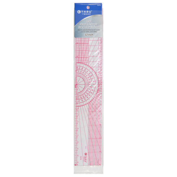 ERSACMB75-6_2.jpg Beveled Protractor Ruler, 12", Transparent, Pack of 6