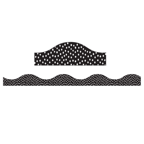 Magnetic Scallop Border, White Messy Dots on Black, 12 Feet Per Pack, 6 Packs