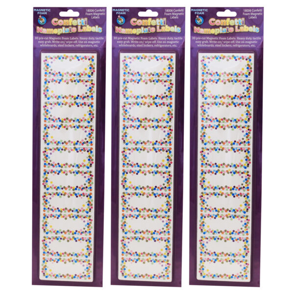 ERSASH18006-3.jpg Magnetic Die-Cut Small Foam Nameplates & Labels, Confetti, 30 Per Pack, 3 Packs
